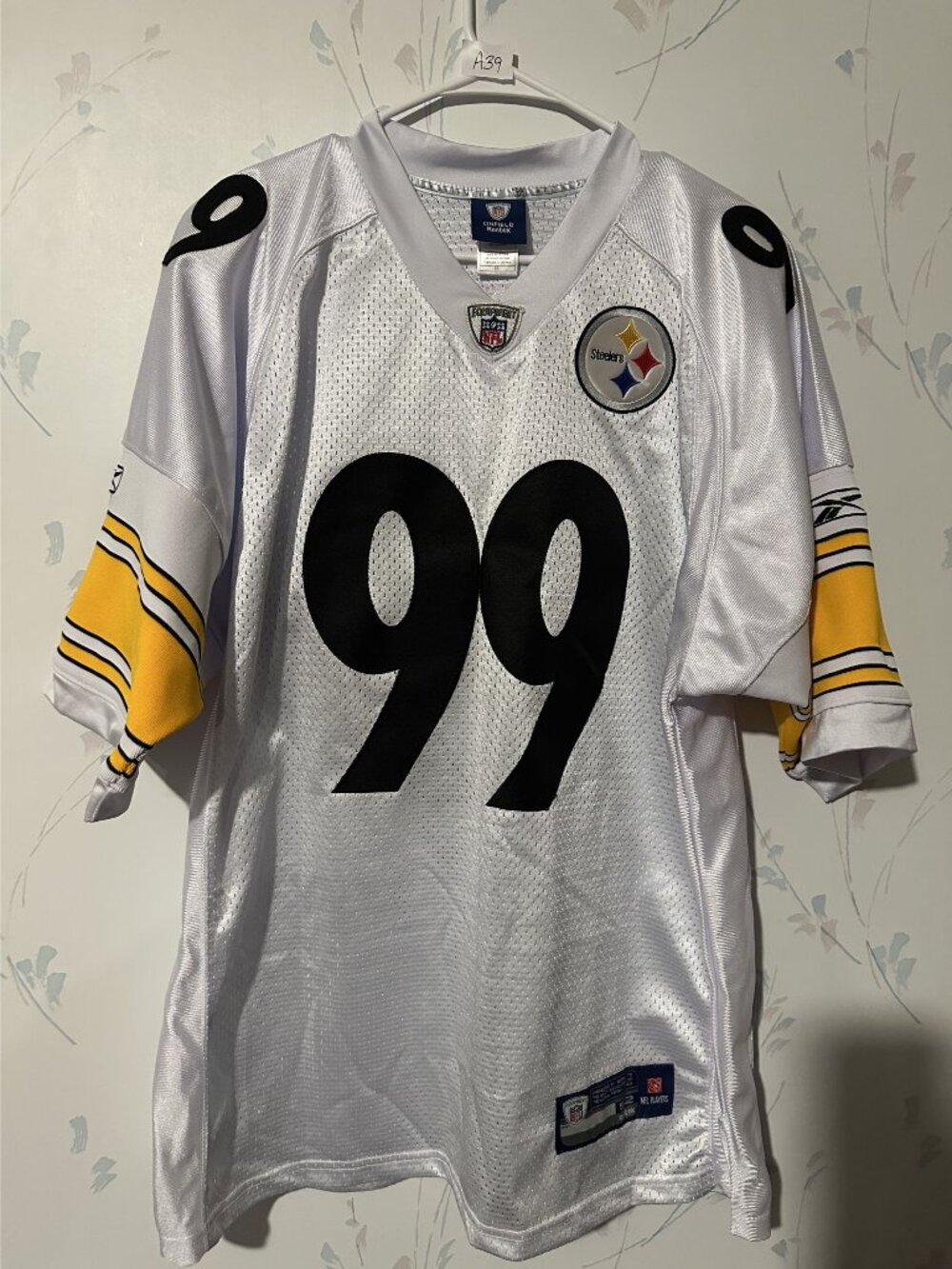 Reebok NFL Pittsburgh Steelers Brett Keisel #99 Jersey White/Yellow Size 52 Mens